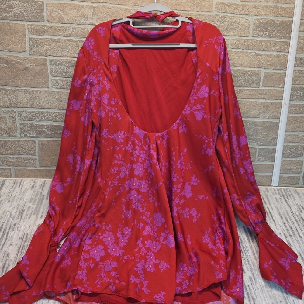 Free People Red And Purple Floral Mini Dress Women’s Sz L - Picture 6 of 9